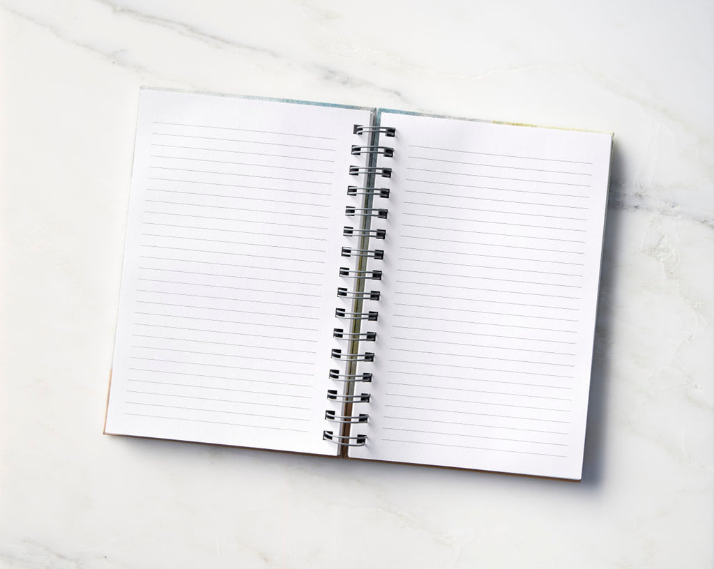 Inside view: inside spread of notebook, showing lined text-weight pages